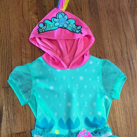 Girls Dreamworks Trolls Hi/Low Hooded Dress/Costume Lined Turquoise Size M 7/8 - Picture 2 of 11